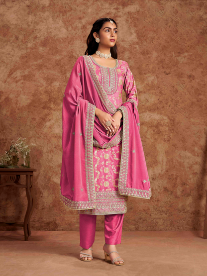 Embroidered Dolla Jacquard Palazzo Suit with Lace Dupatta