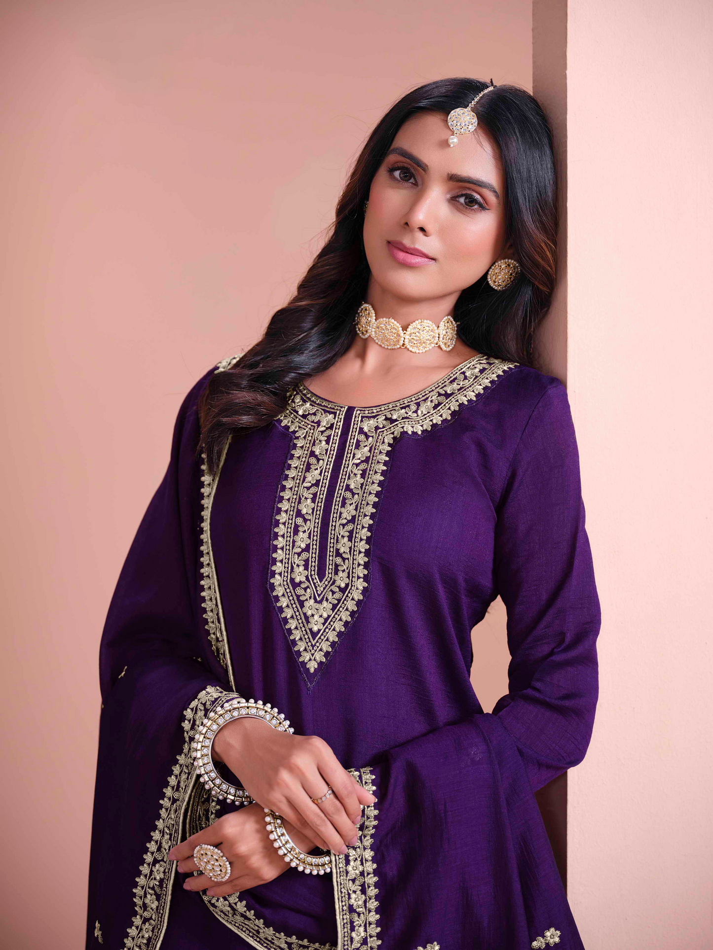 Embroidered Art Silk Palazzo Suit with Lace Dupatta