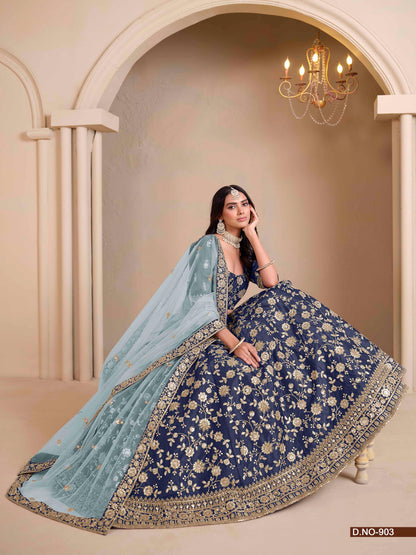 Embroidered Art Silk Lehenga Choli with Lace Dupatta