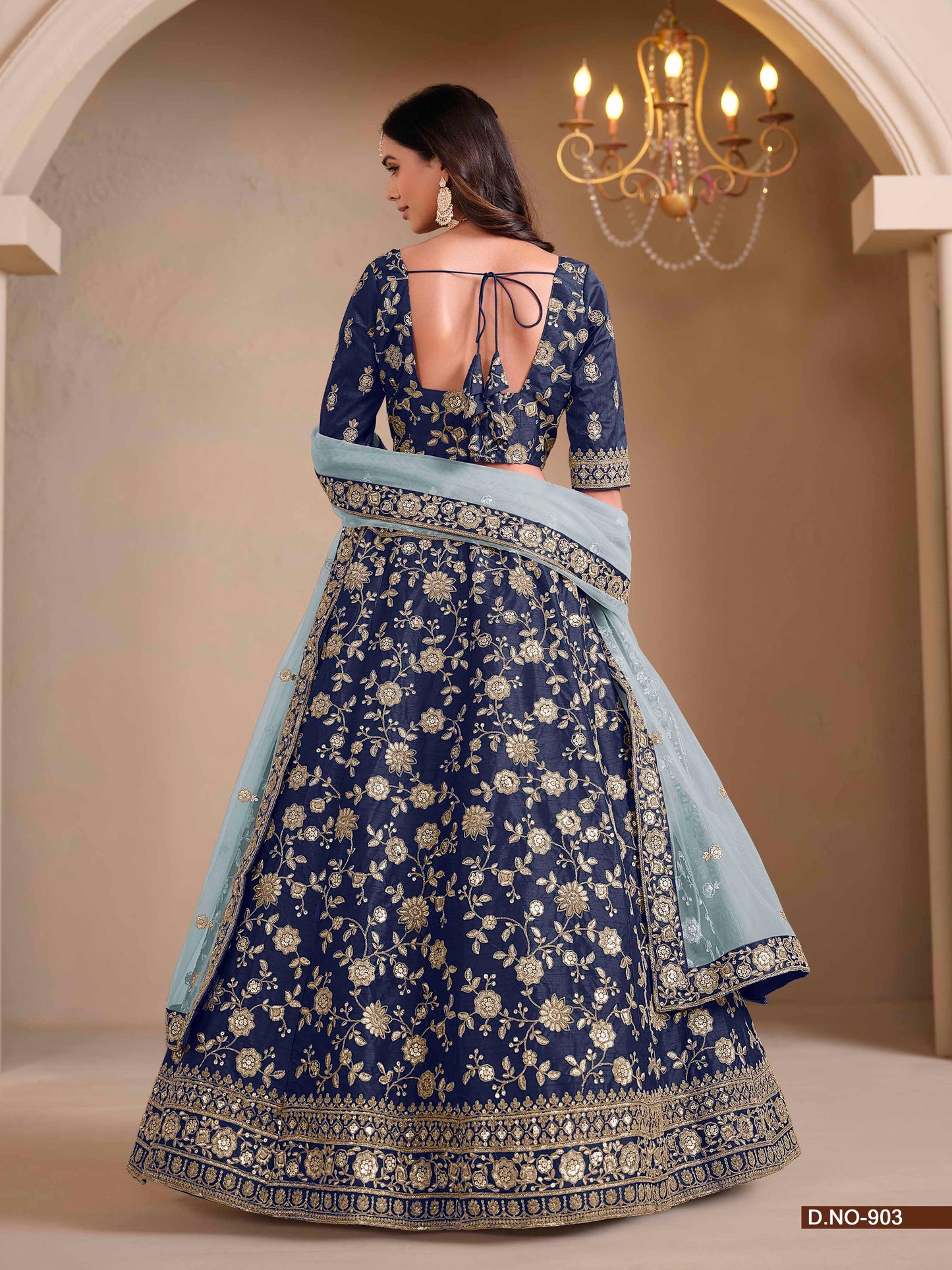 Embroidered Art Silk Lehenga Choli with Lace Dupatta