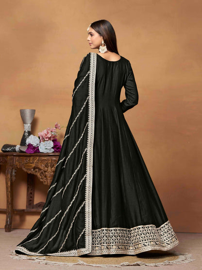 Embroidered Art Silk Gown with Dupatta