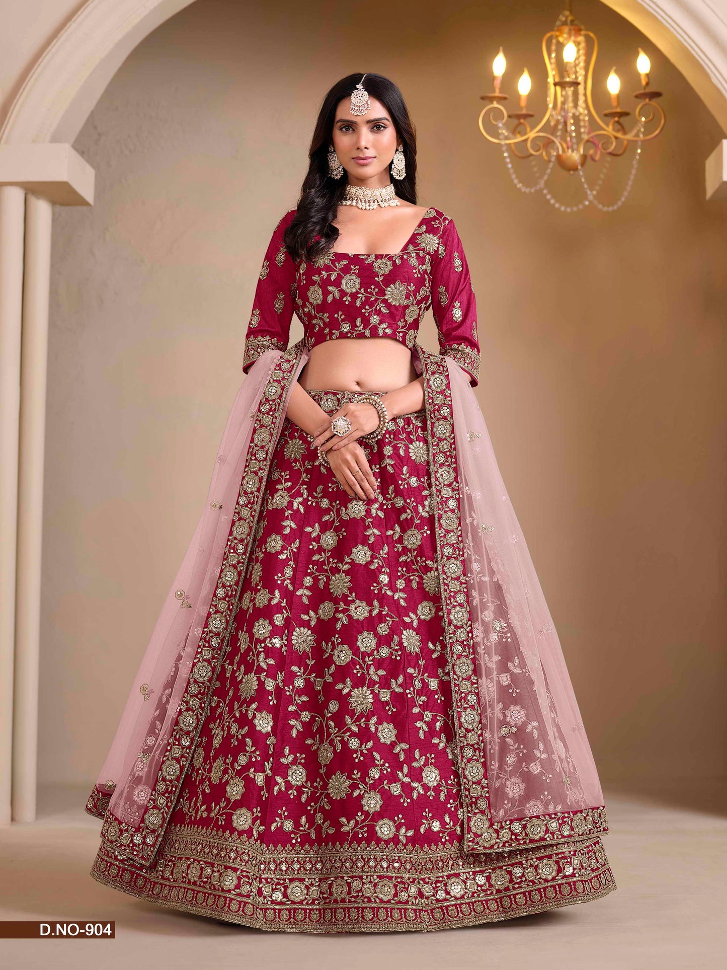 Embroidered Art Silk Lehenga Choli with Lace Dupatta