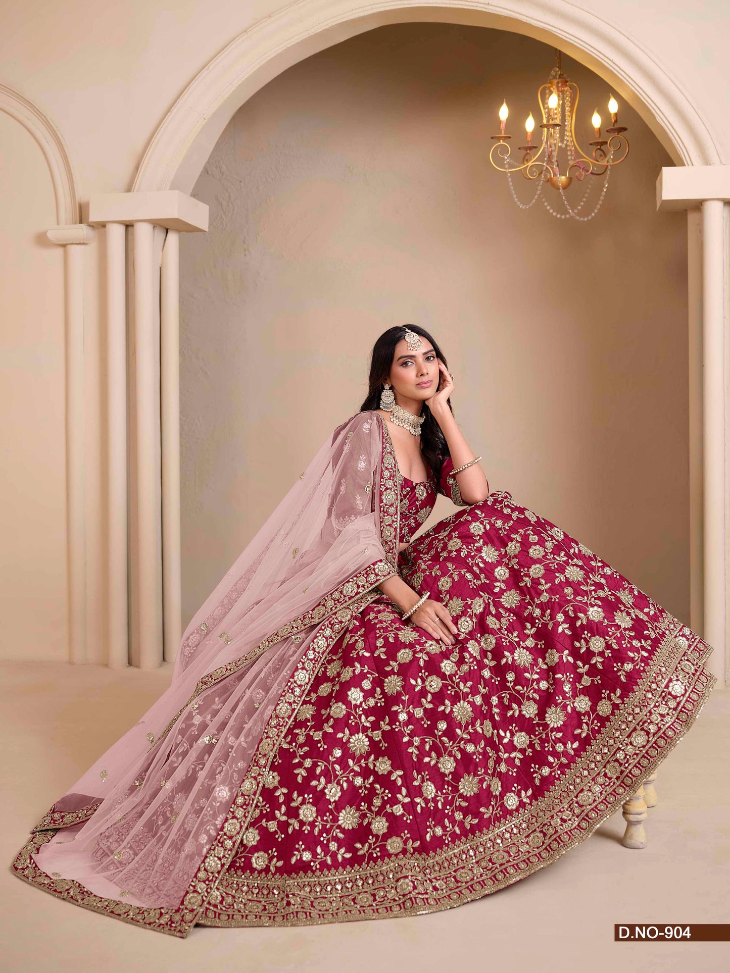 Embroidered Art Silk Lehenga Choli with Lace Dupatta