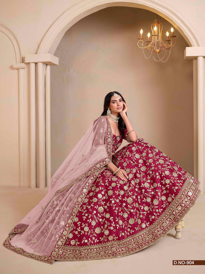 Embroidered Art Silk Lehenga Choli with Lace Dupatta
