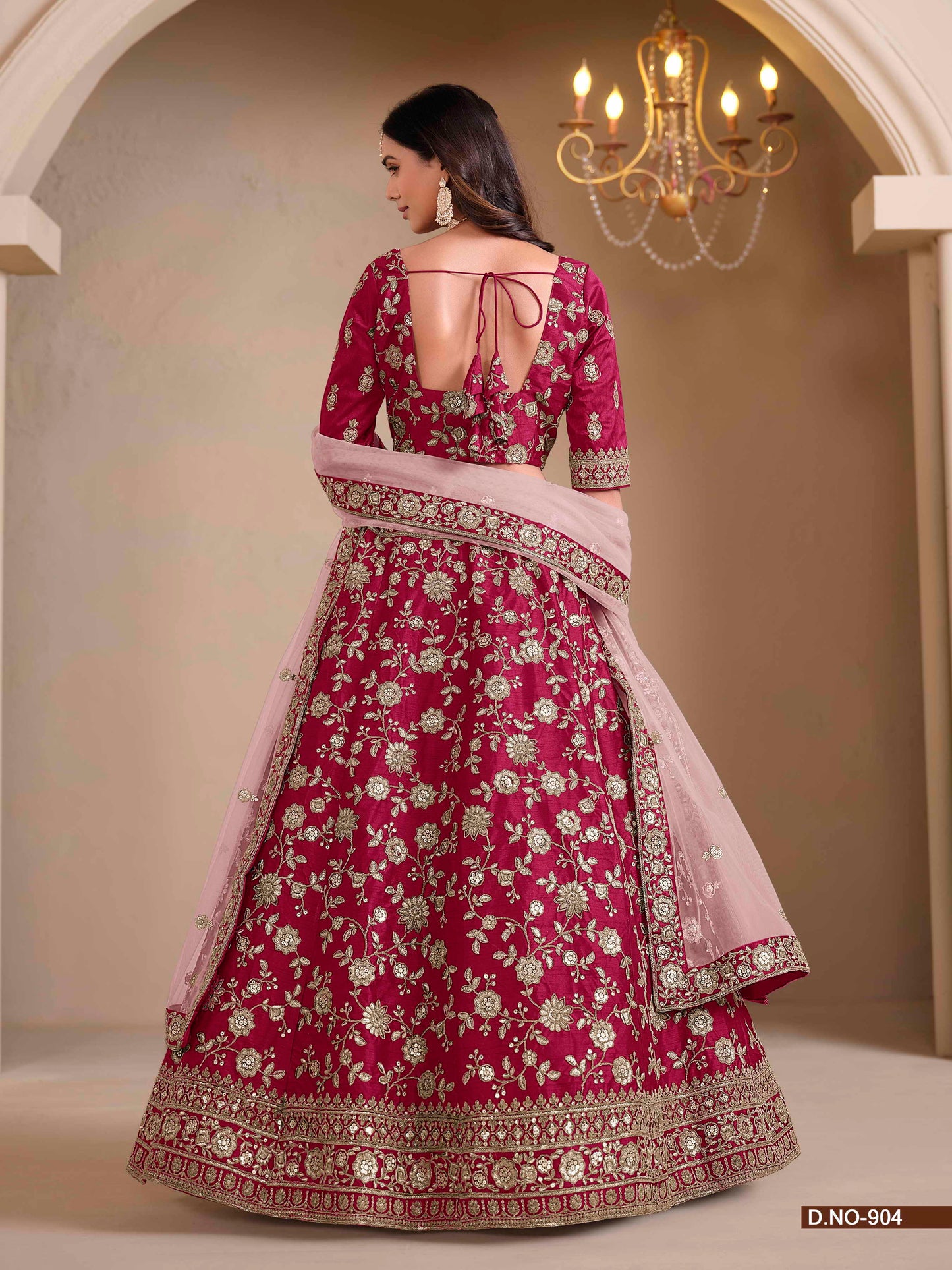 Embroidered Art Silk Lehenga Choli with Lace Dupatta