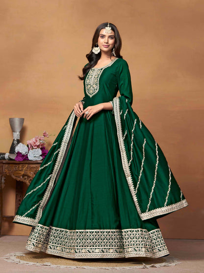 Embroidered Art Silk Gown with Dupatta