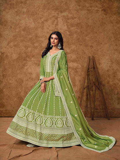 Embroidered Dolla Silk Gown with Butti Dupatta