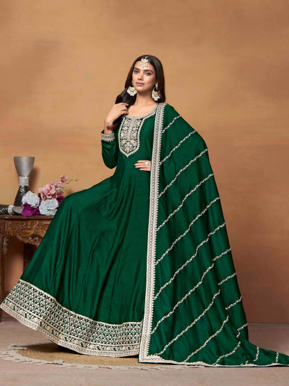 Embroidered Art Silk Gown with Dupatta