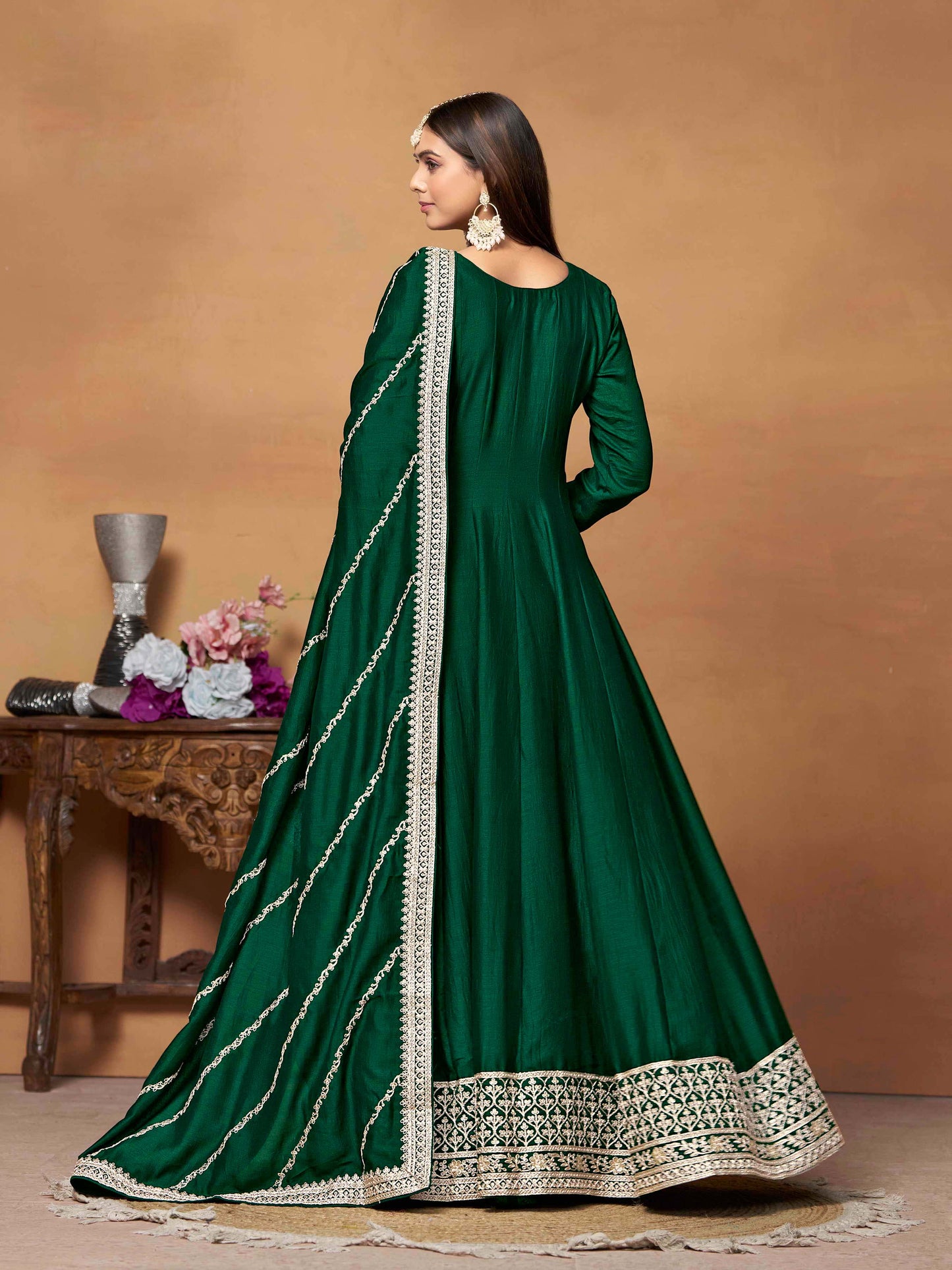 Embroidered Art Silk Gown with Dupatta