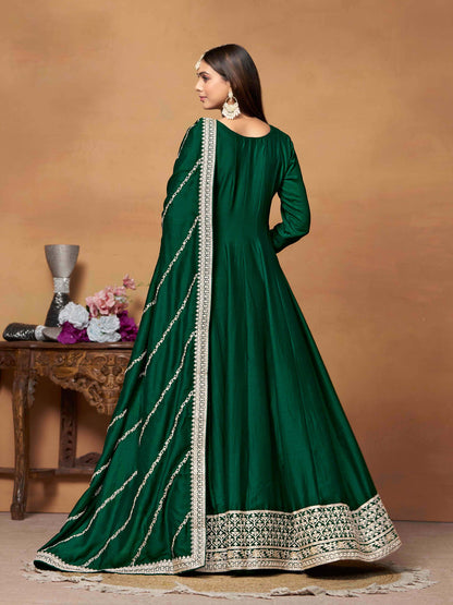 Embroidered Art Silk Gown with Dupatta