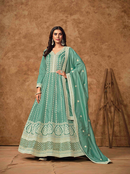 Embroidered Dolla Silk Gown with Butti Dupatta