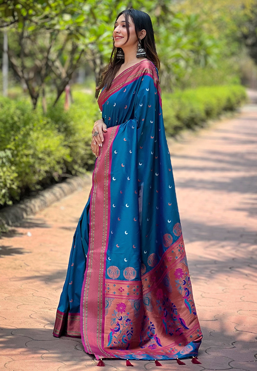 Paithani Soft Silk Saree with Zari Woven Border