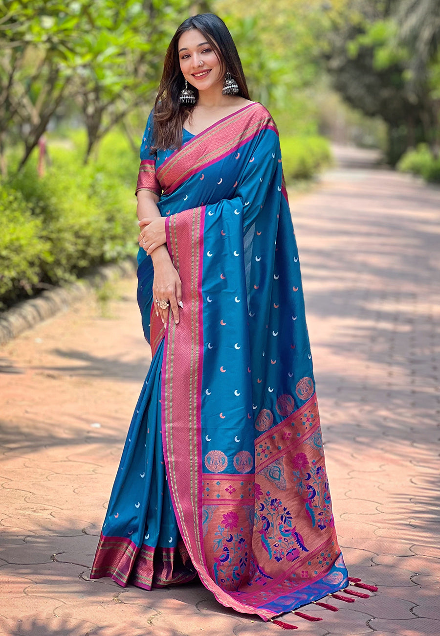 Paithani Soft Silk Saree with Zari Woven Border