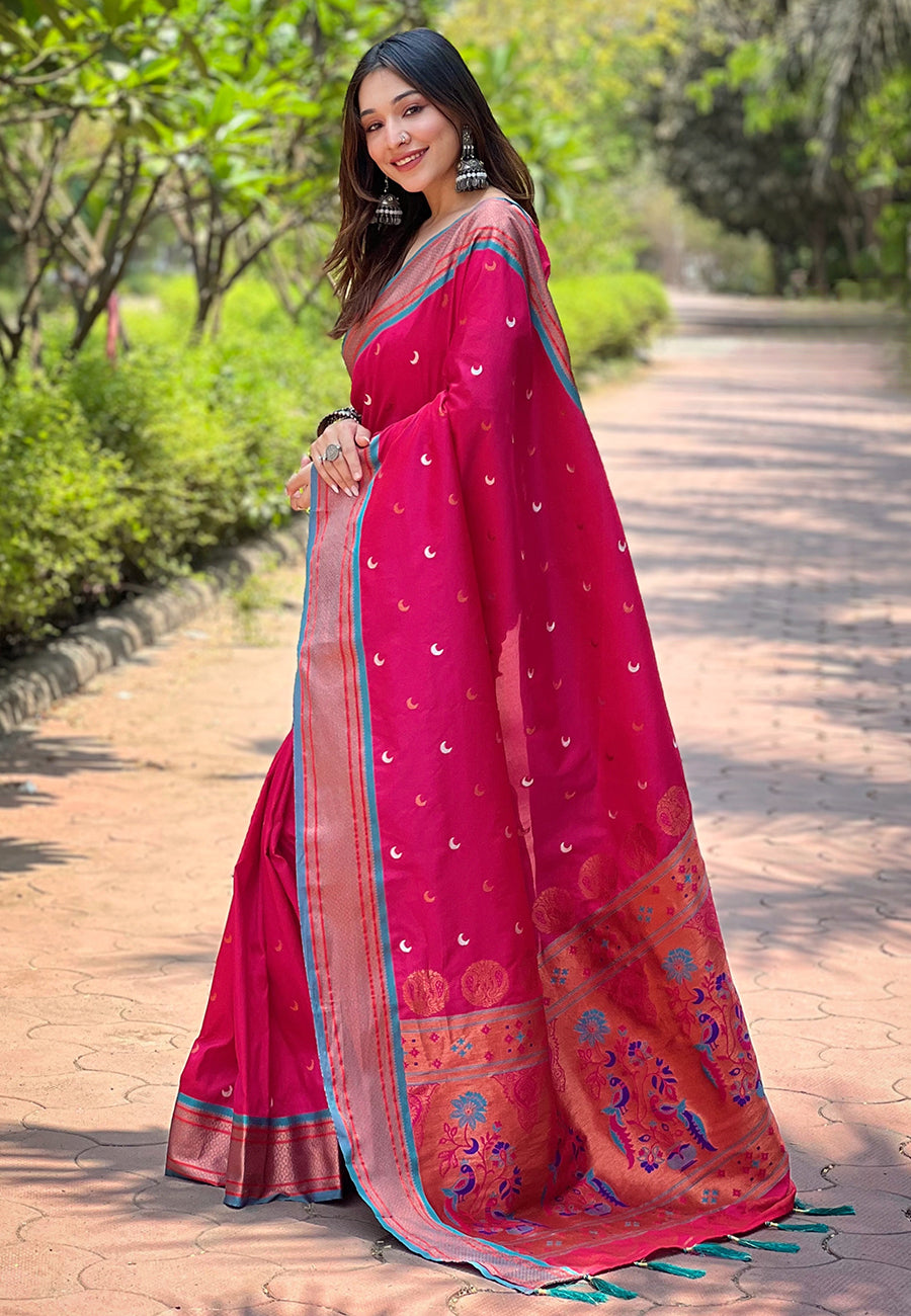 Paithani Soft Silk Saree with Zari Woven Border