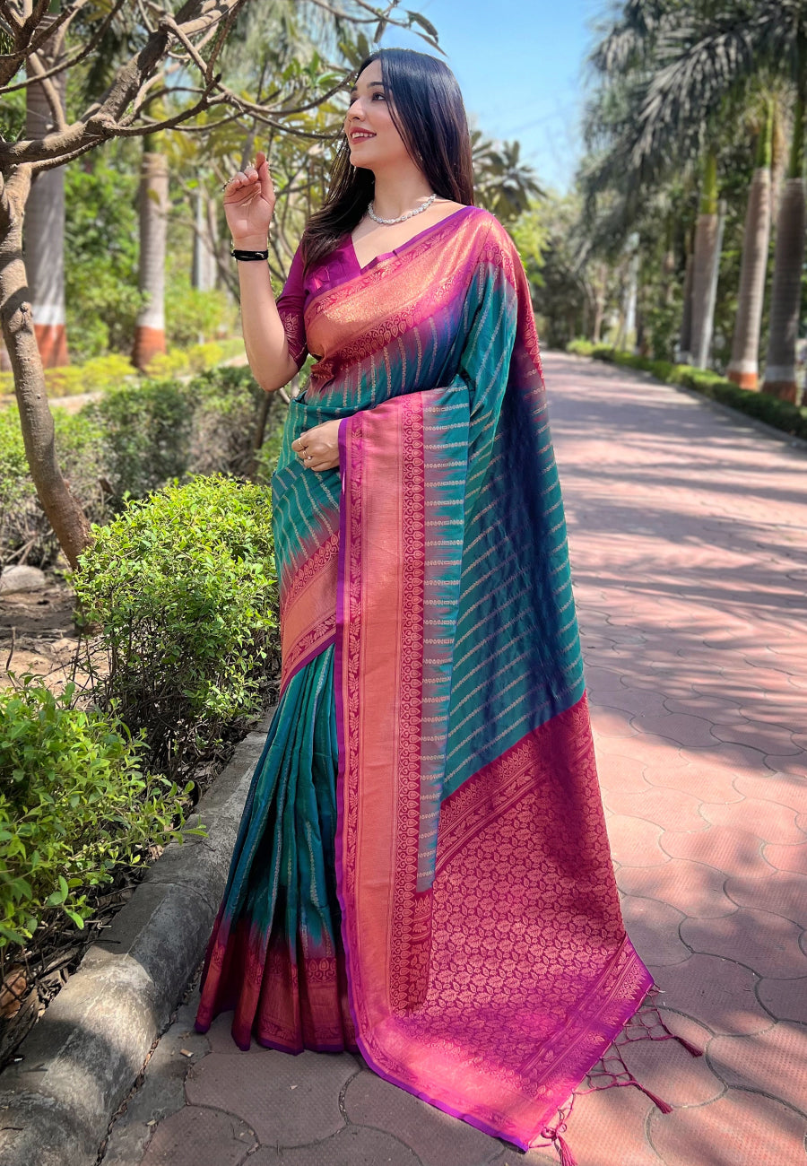 Soft Silk Zari Woven Saree with Contrast Border