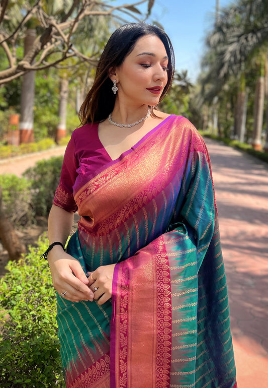 Soft Silk Zari Woven Saree with Contrast Border
