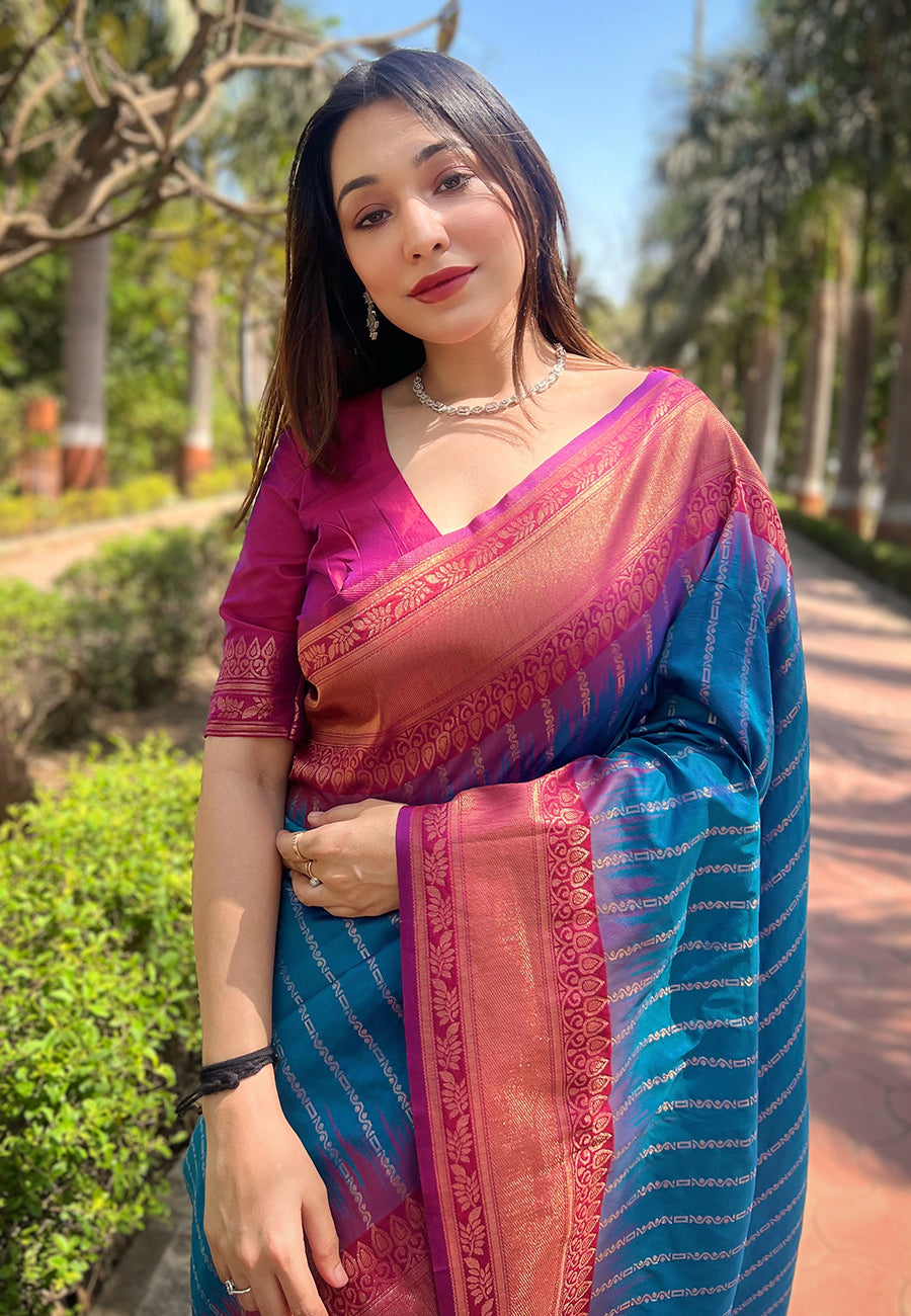 Soft Silk Zari Woven Saree with Contrast Border