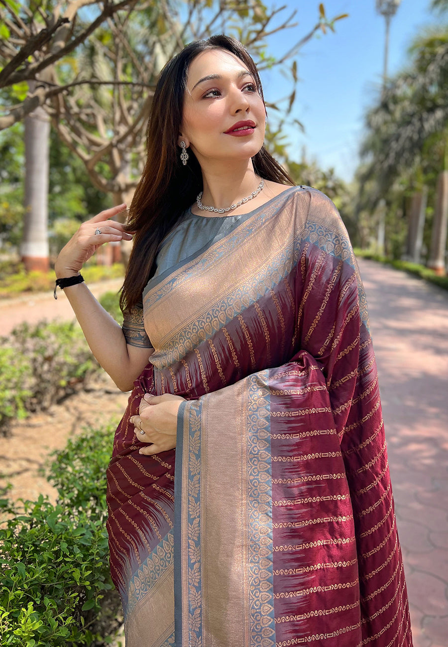 Soft Silk Zari Woven Saree with Contrast Border