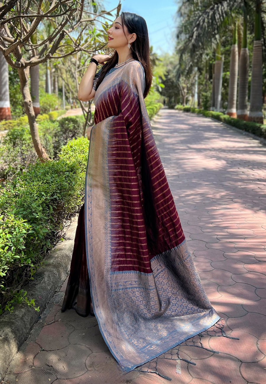 Soft Silk Zari Woven Saree with Contrast Border