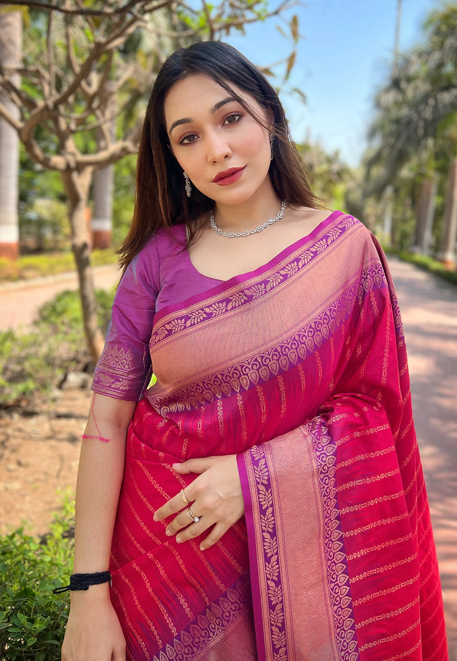 Soft Silk Zari Woven Saree with Contrast Border