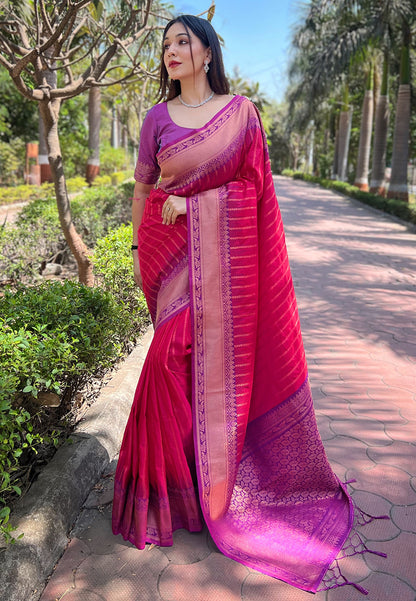 Soft Silk Zari Woven Saree with Contrast Border