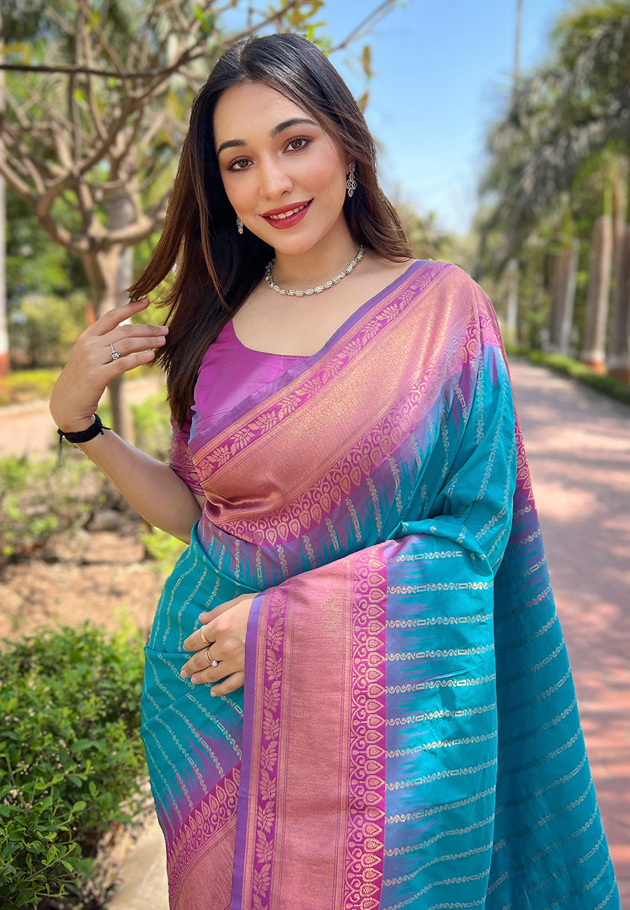 Soft Silk Zari Woven Saree with Contrast Border