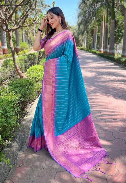 Soft Silk Zari Woven Saree with Contrast Border