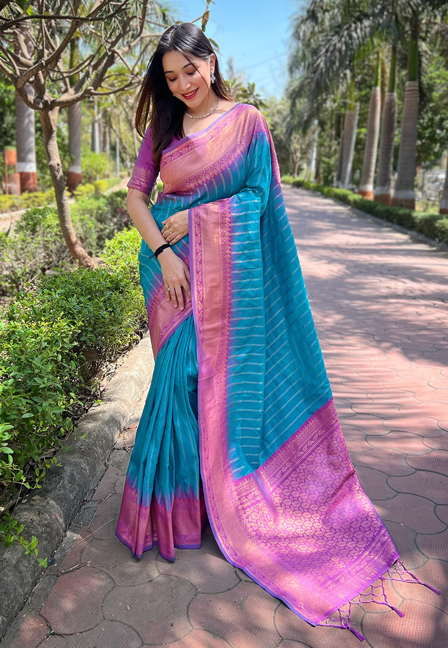 Soft Silk Zari Woven Saree with Contrast Border