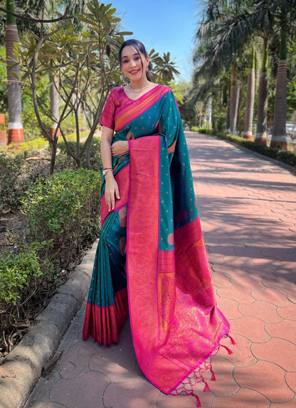 Pure Soft Silk Contrast Zari Woven Saree