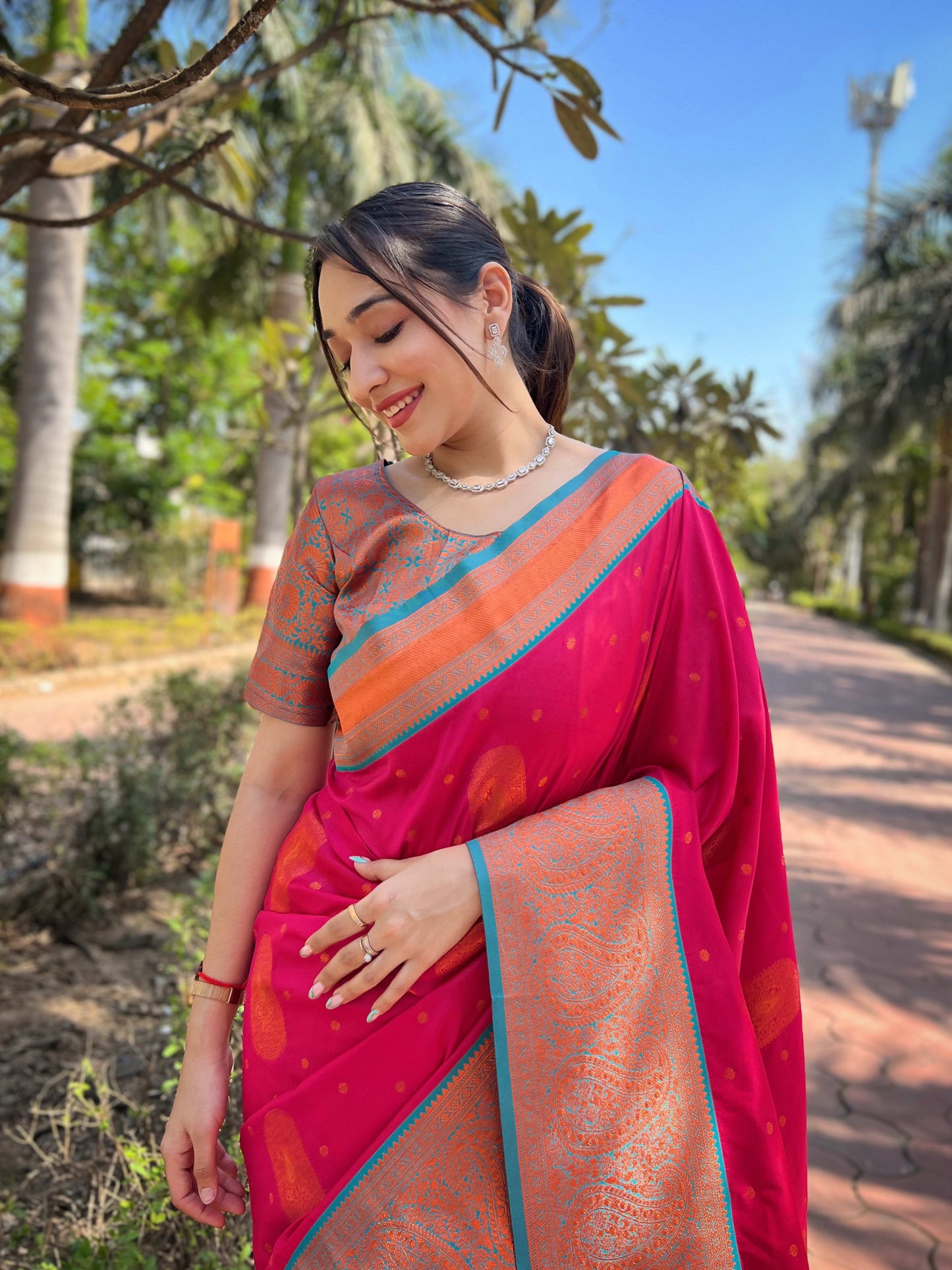 Pure Soft Silk Contrast Zari Woven Saree