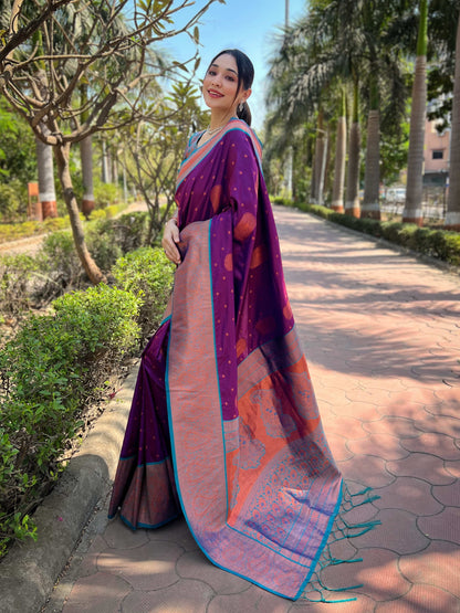 Pure Soft Silk Contrast Zari Woven Saree