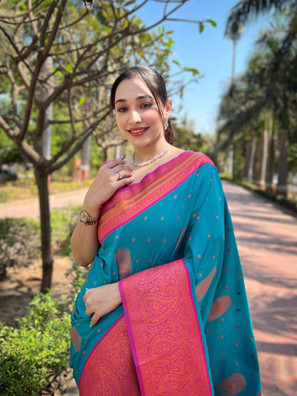 Pure Soft Silk Contrast Zari Woven Saree