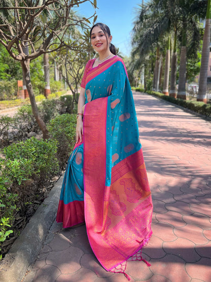 Pure Soft Silk Contrast Zari Woven Saree