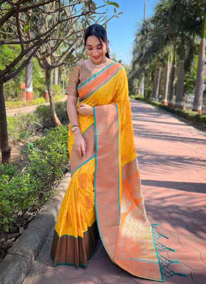 Pure Soft Silk Contrast Zari Woven Saree