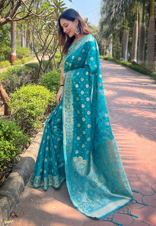 Pure Organza Meenakari Zari Woven Saree
