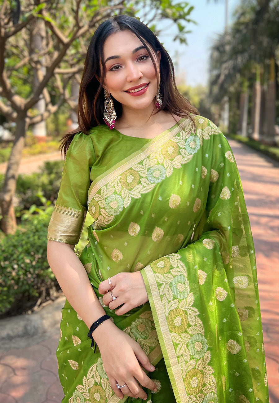 Pure Organza Meenakari Zari Woven Saree