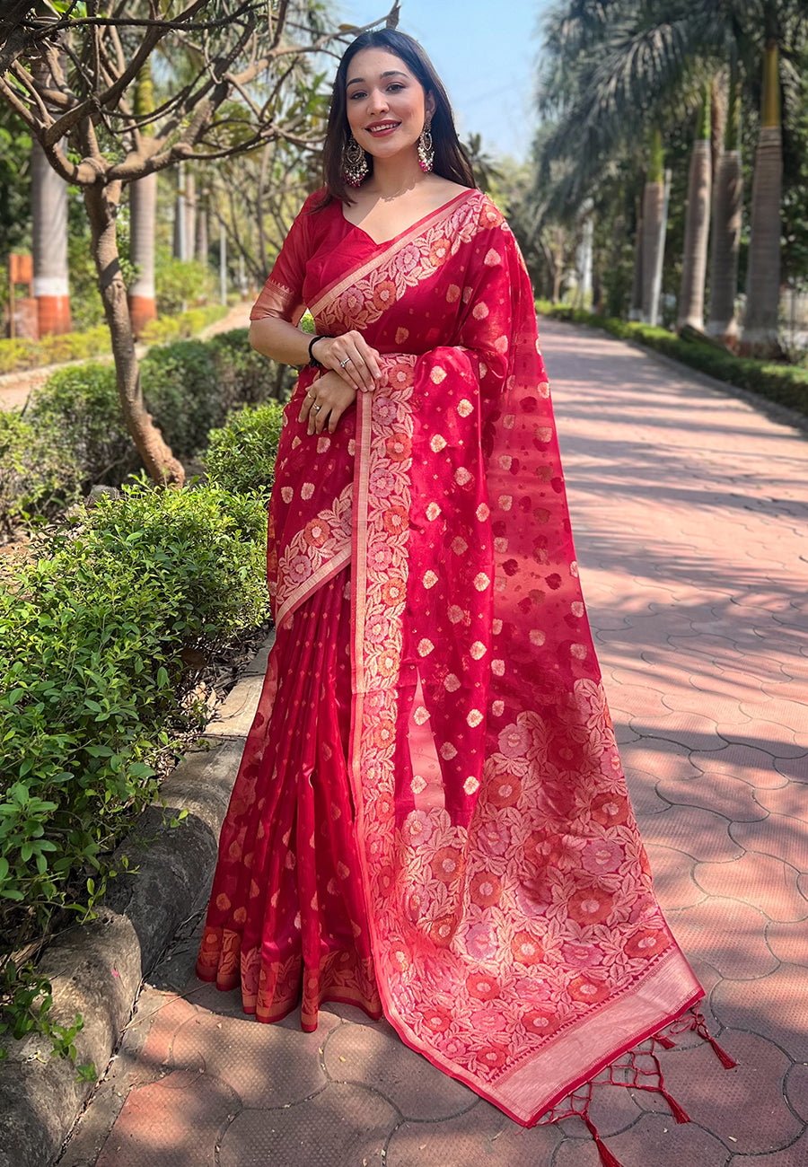 Pure Organza Meenakari Zari Woven Saree