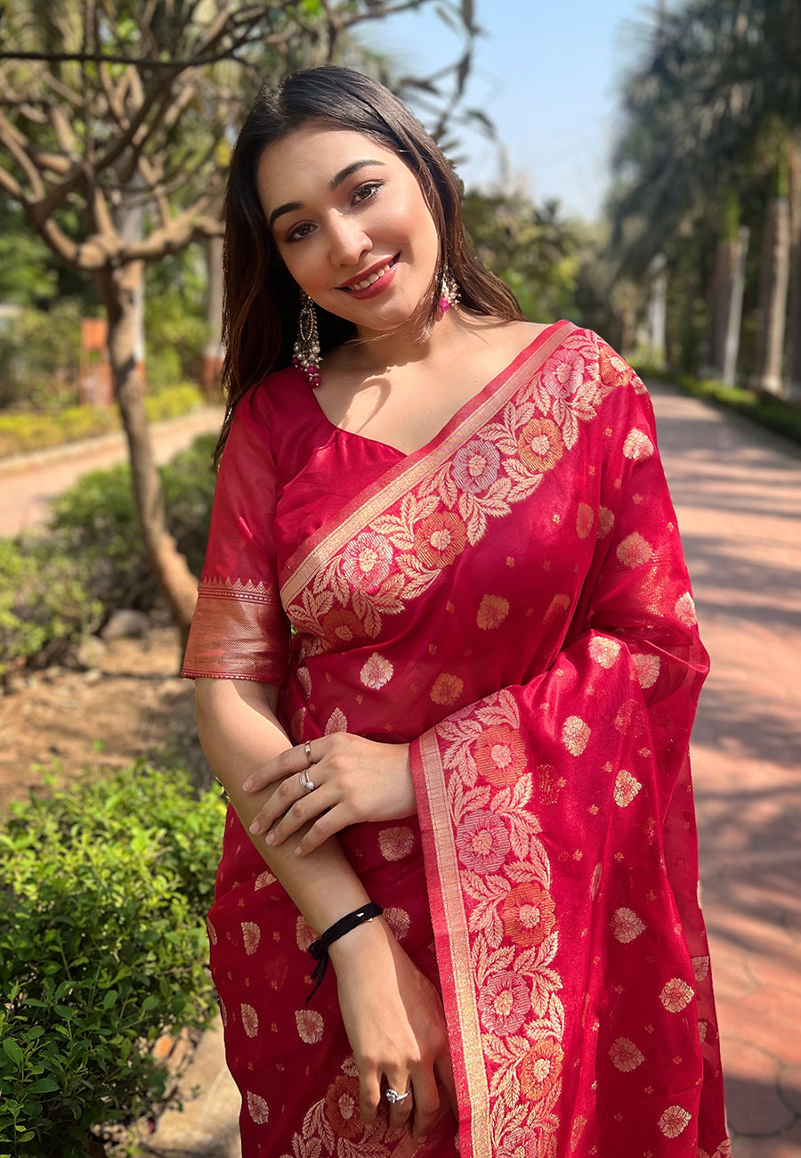 Pure Organza Meenakari Zari Woven Saree