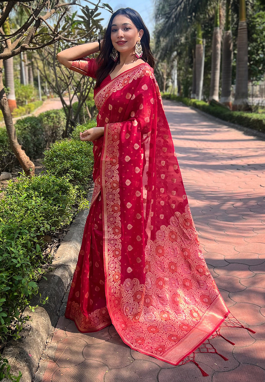 Pure Organza Meenakari Zari Woven Saree