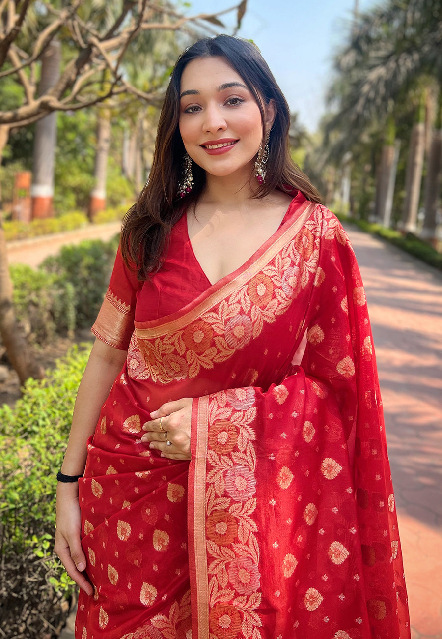 Pure Organza Meenakari Zari Woven Saree