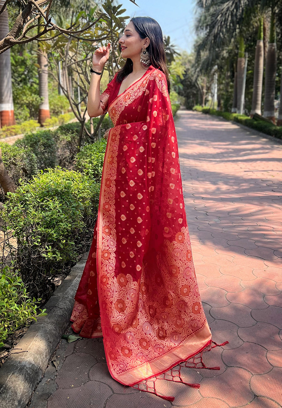Pure Organza Meenakari Zari Woven Saree