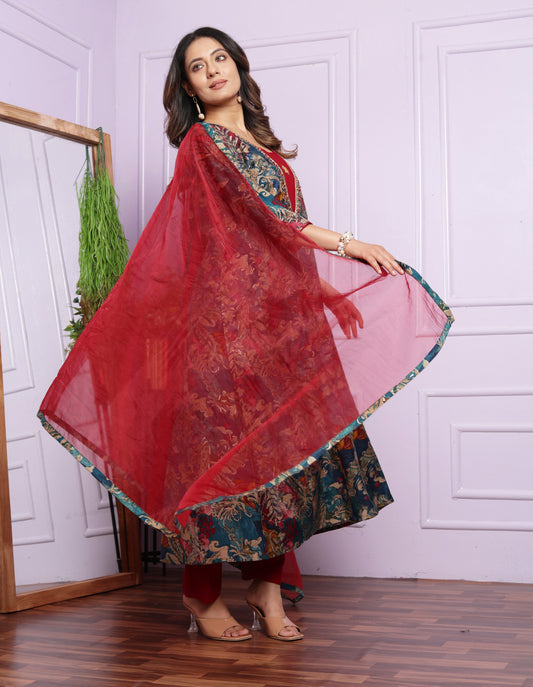 Modal Silk V-Neck Kurti with Handwork & Pant