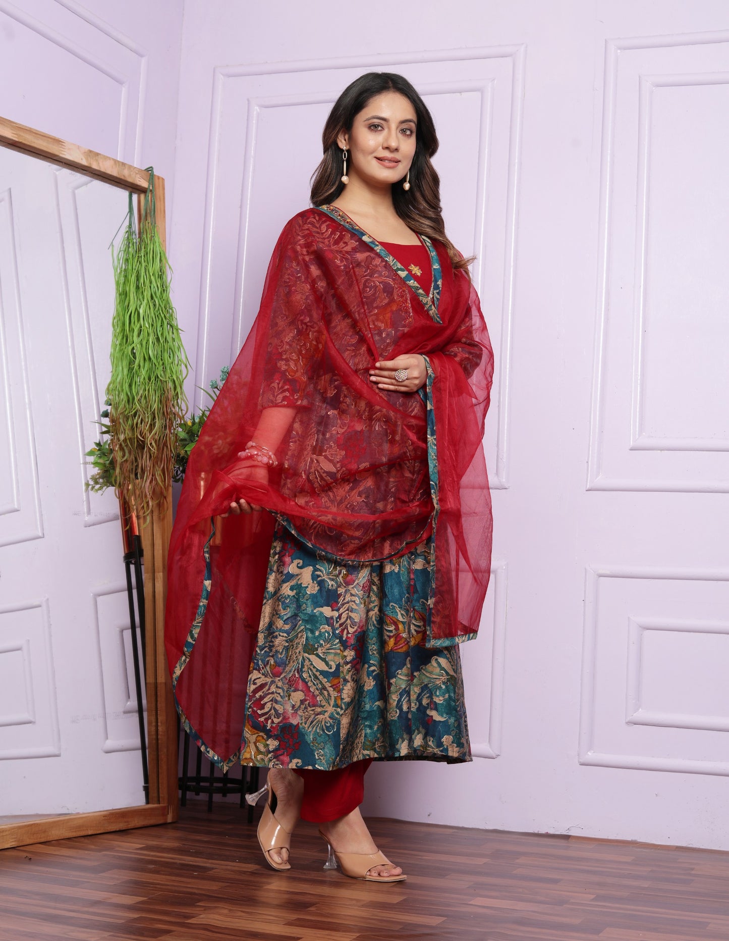 Modal Silk V-Neck Kurti with Handwork & Pant