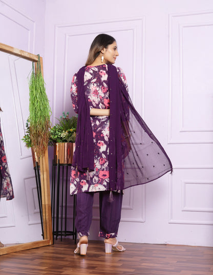 Pure Muslin V-Neck Kurti with Afghani Pant