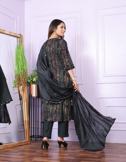 Modal Silk V-Neck Black Kurti with Handwork