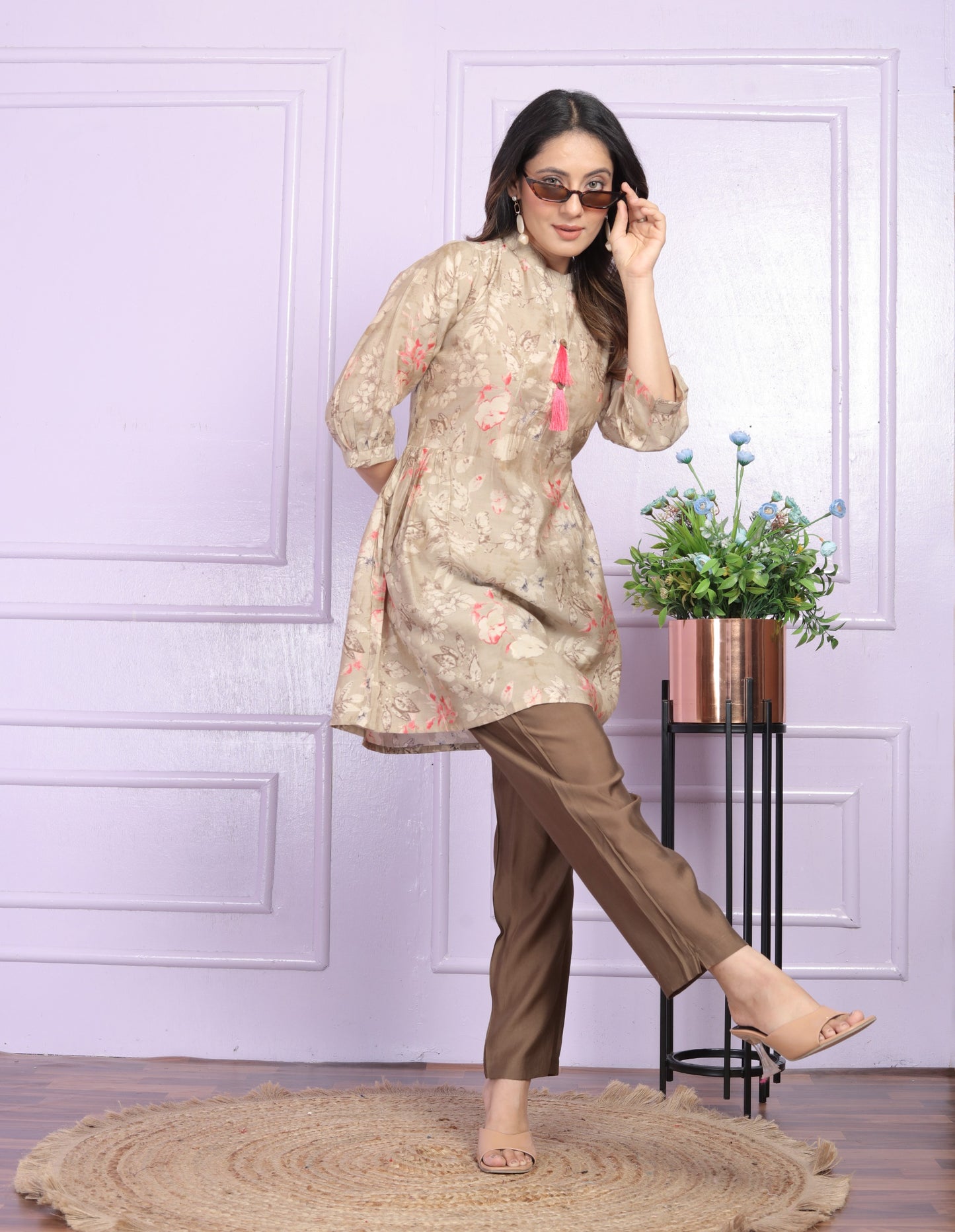 Rose & Yellow Modal Silk Fancy Tunic