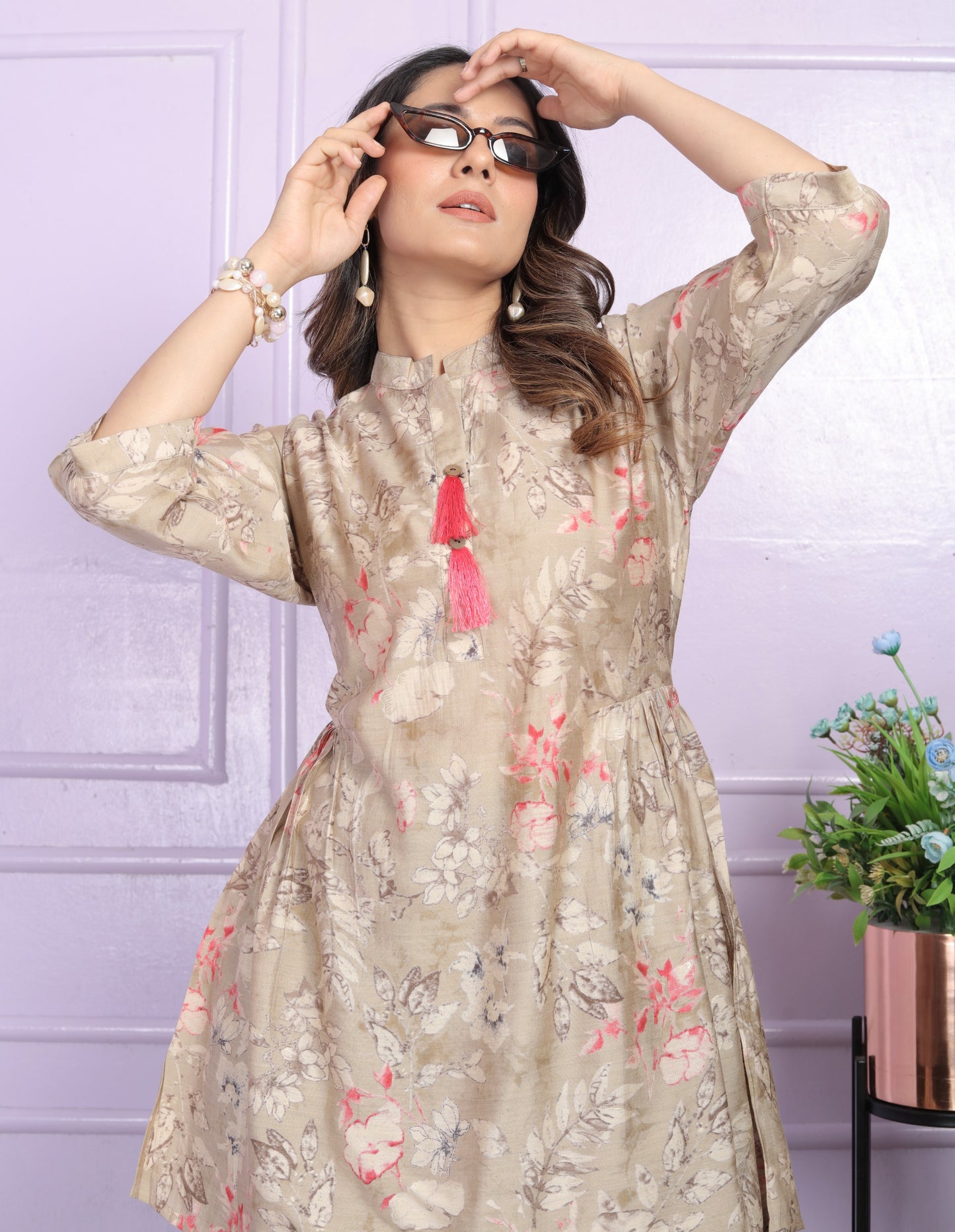 Rose & Yellow Modal Silk Fancy Tunic