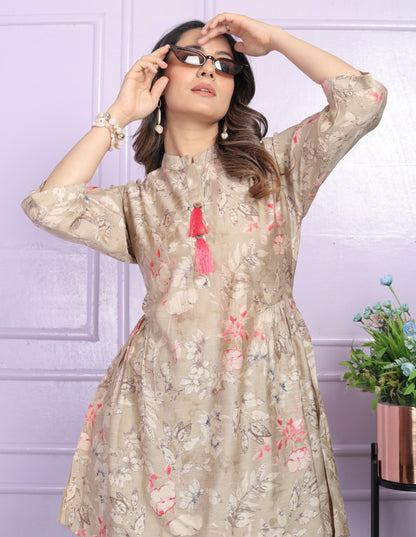 Rose & Yellow Modal Silk Fancy Tunic