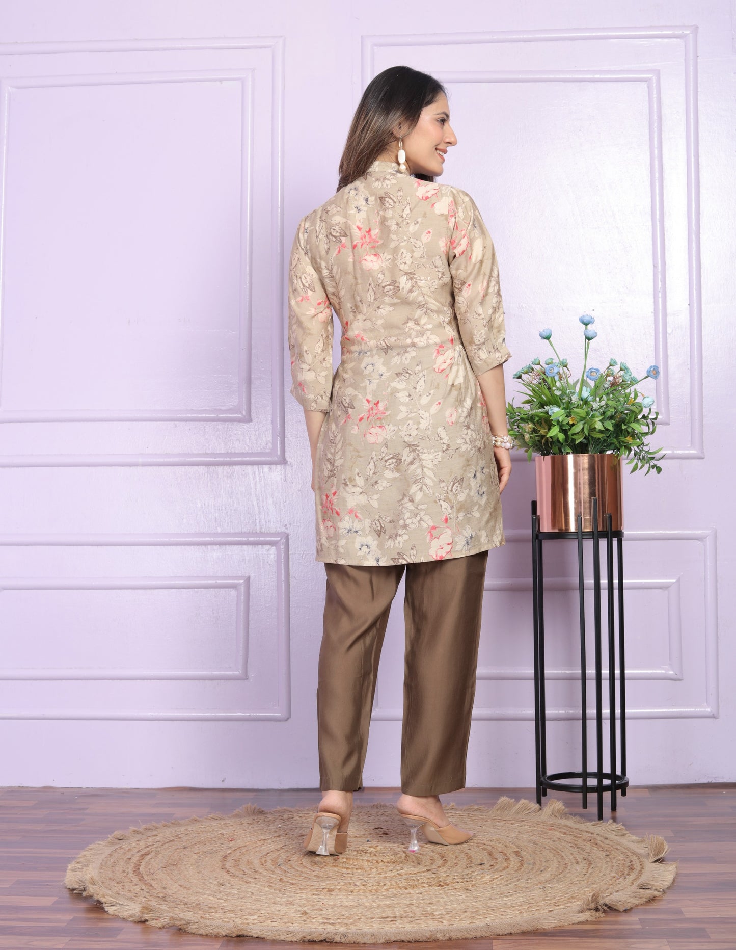 Rose & Yellow Modal Silk Fancy Tunic