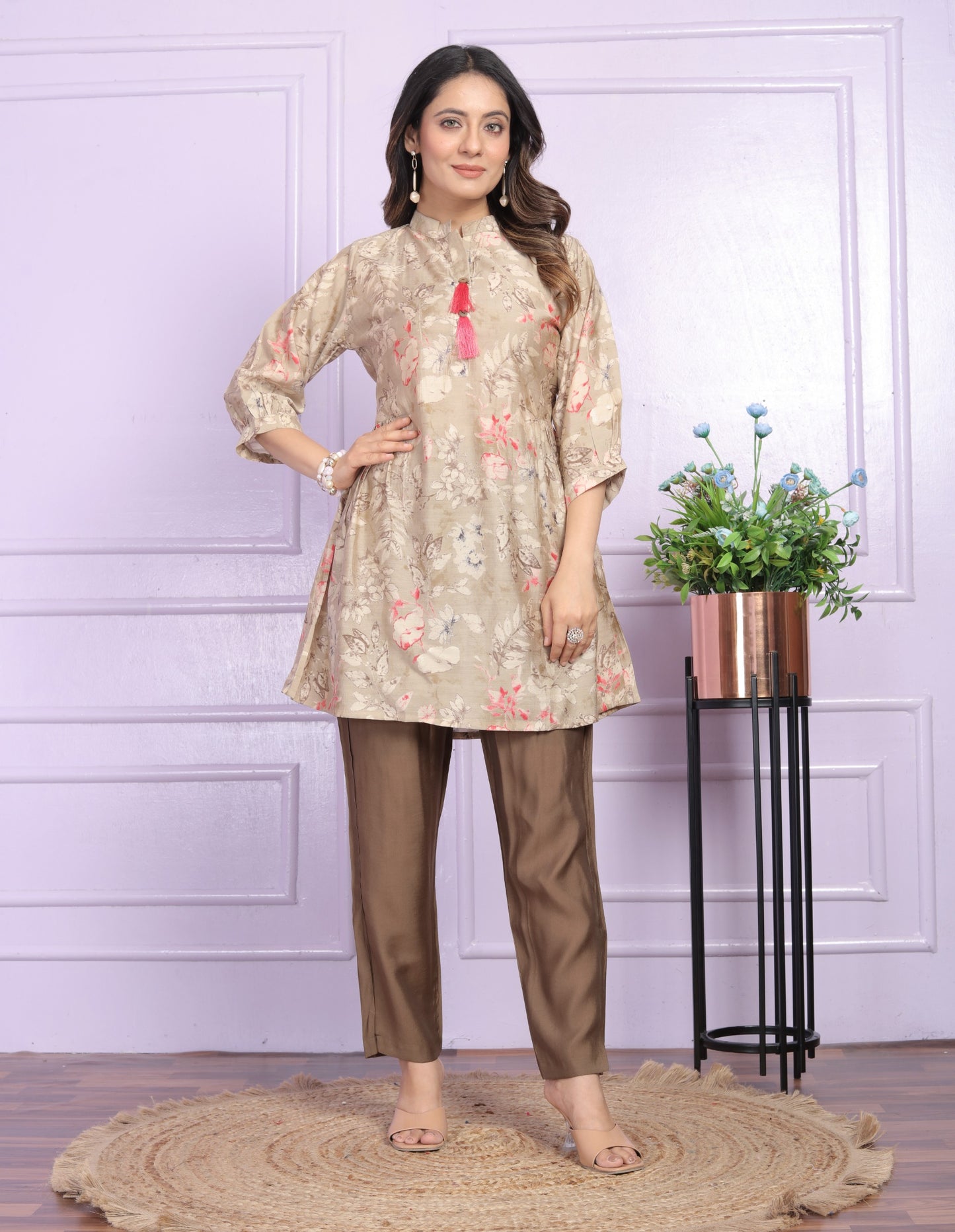 Rose & Yellow Modal Silk Fancy Tunic